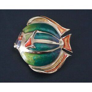 Liz Claiborne Enamel And Gold Tone On Metal Colorful Fish Brooch